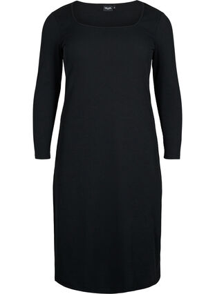 Dopasowana sukienka z dlugimi rekawami i rozcieciem, Black, Packshot image number 0