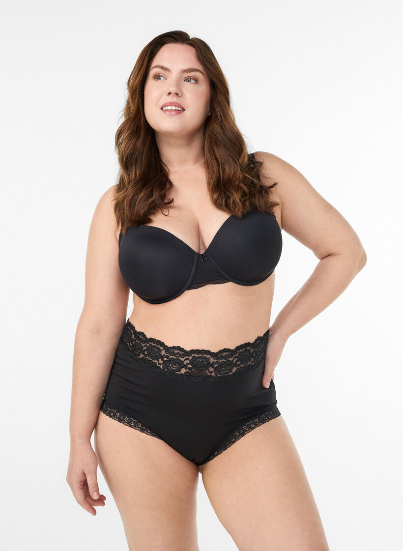 Biodrówki 2-pack z koronkowym wykonczeniem i wysokim stanem, Czarne, Model image number 0