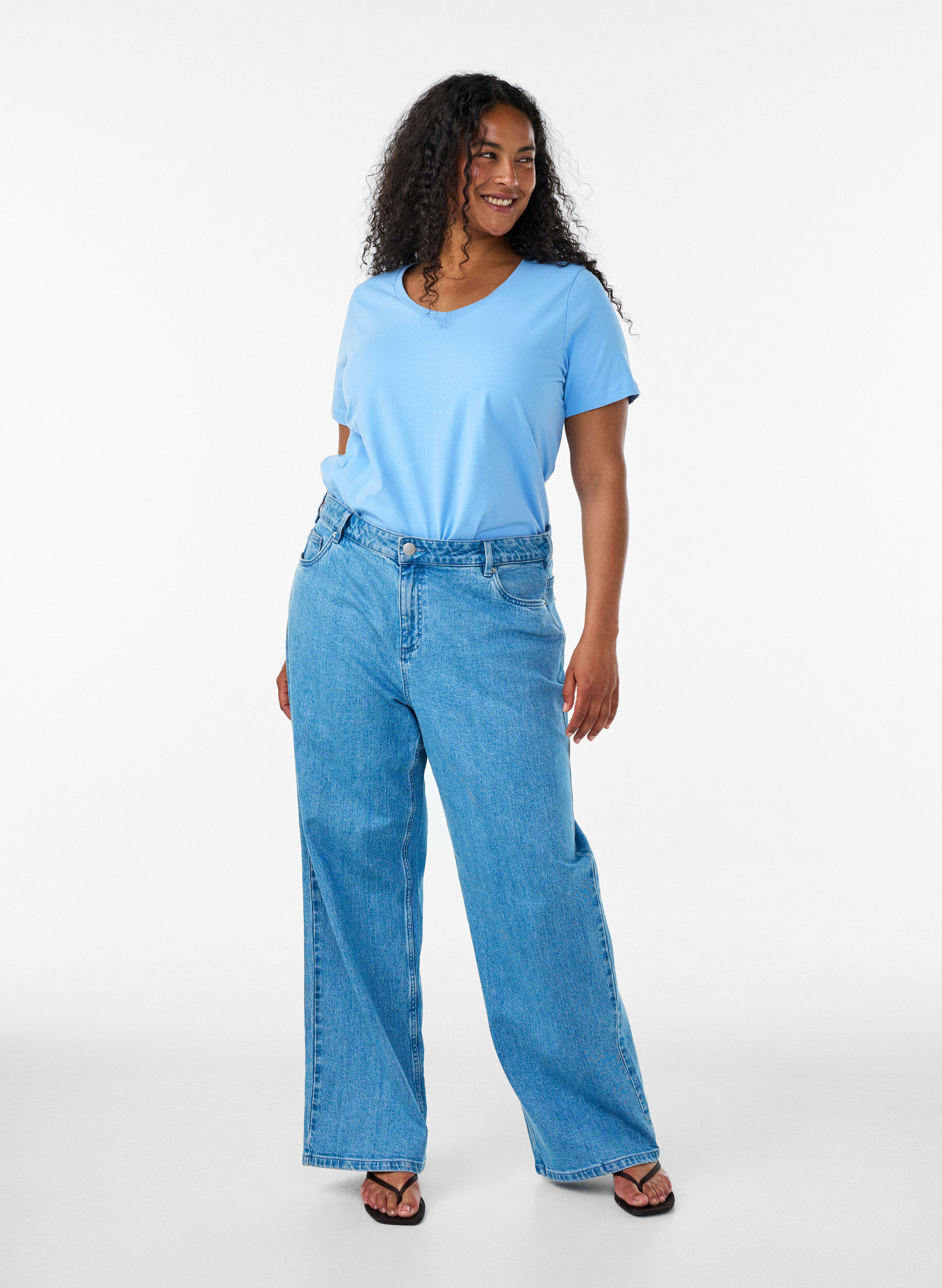 ZizziPodstawowa, gladka bawelniana koszulka, Niebieskie, Model image number 1