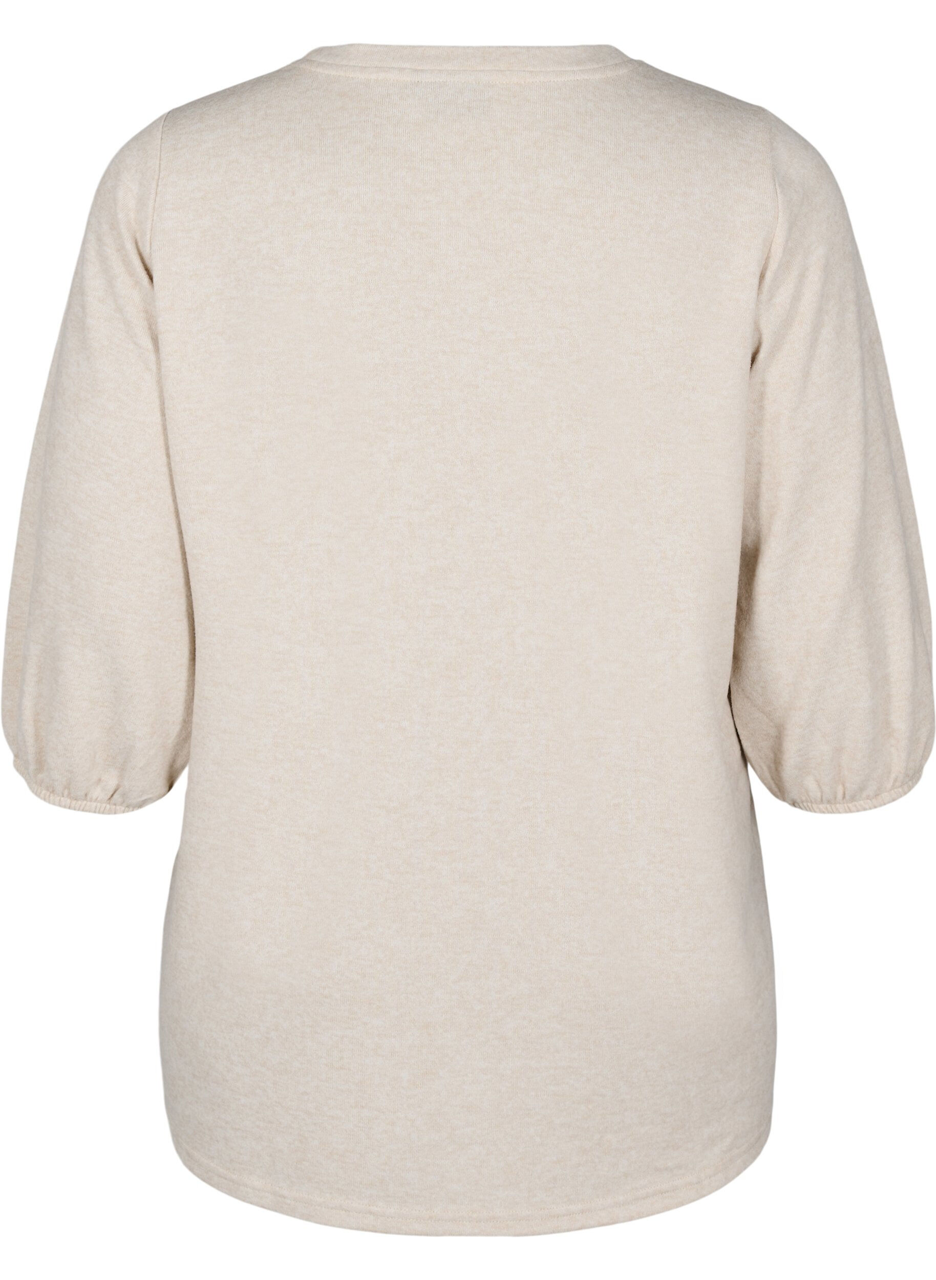 Zizzi Bluzka z kwiatowym haftem i rekawami 3/4, Oatmeal Melange, Packshot image number 1