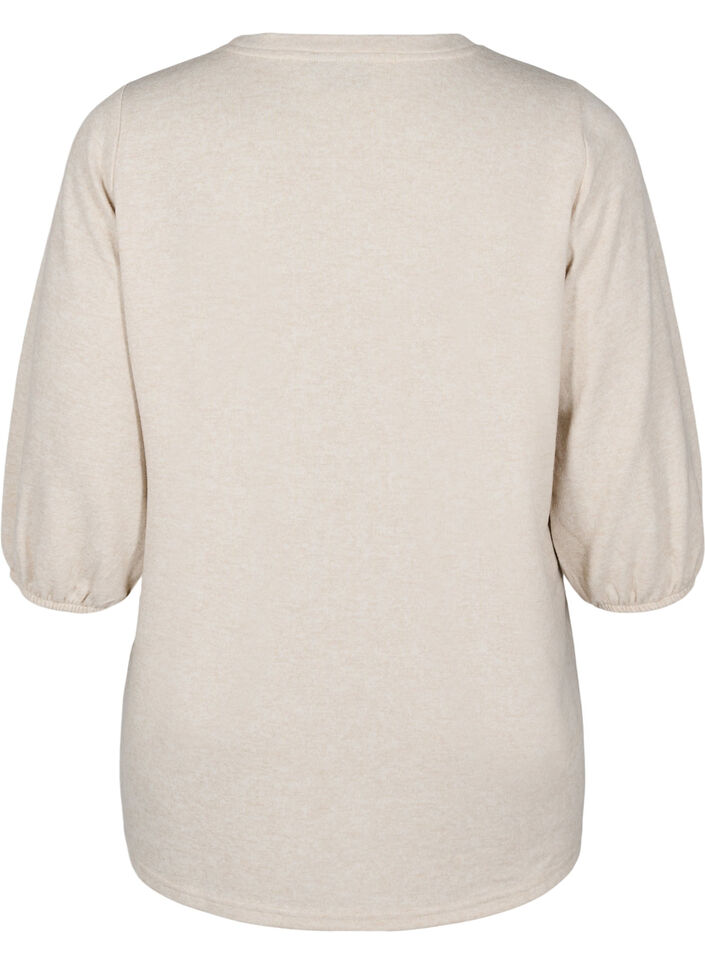 Bluzka z kwiatowym haftem i rekawami 3/4, Oatmeal Melange, Packshot image number 1