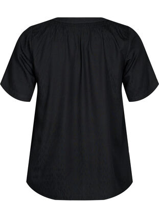 Wiskozowa bluzka z krótkimi rekawami i dekoltem w szpic, Black, Packshot image number 1