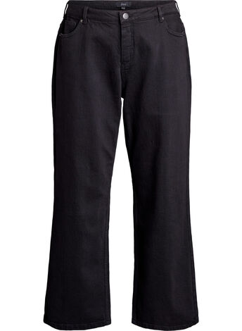 Jeansy z szerokimi nogawkami i wysokim stanem, Czarne, Model