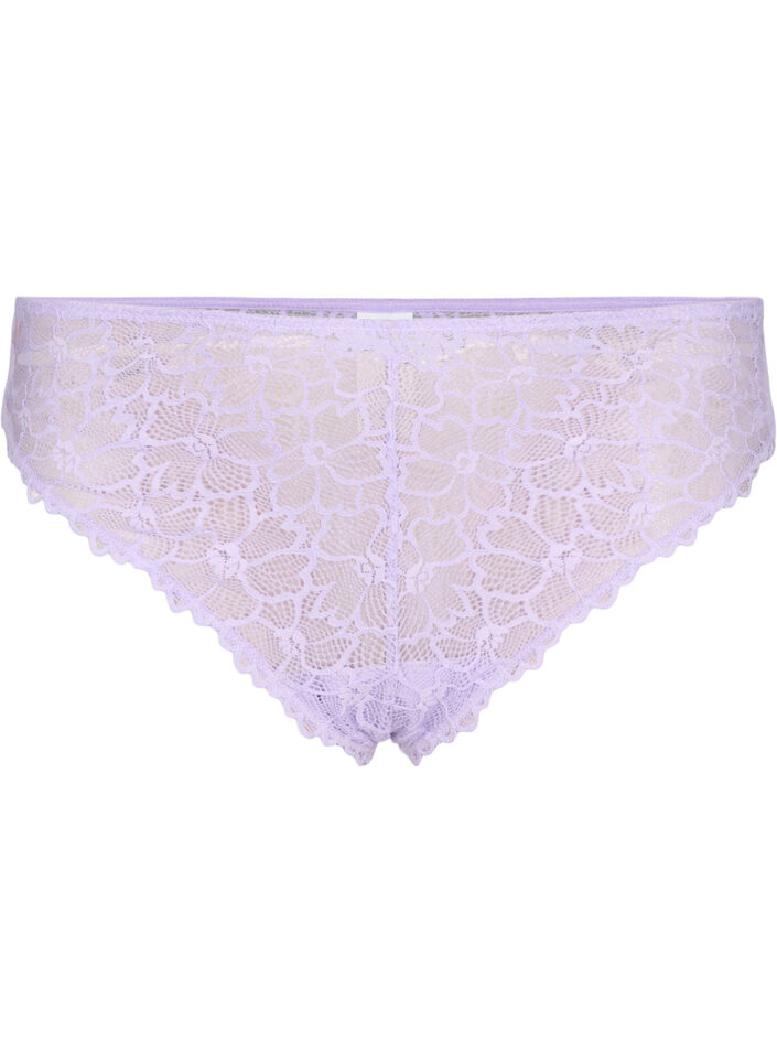 Koronkowe stringi z regulowana talia ze wzorem w kwiaty, Fioletowy, Packshot image number 0