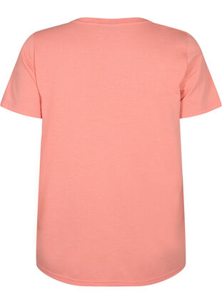 T-shirt z krótkim rekawem i dekoltem w szpic, Bright Coral, Packshot image number 1