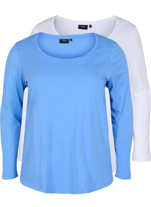 Podstawowa bawelniana bluzka (2-pack), Ultramarine/White, Packshot image number 0