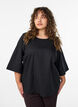 Bluzka ze szwami dekoracyjnymi i rekawami 3/4, Czarne, Model image number 0