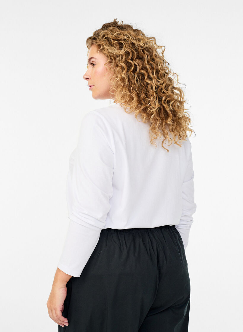 Podstawowy top z dzerseju z dlugim rekawem, Biały, Model image number 2