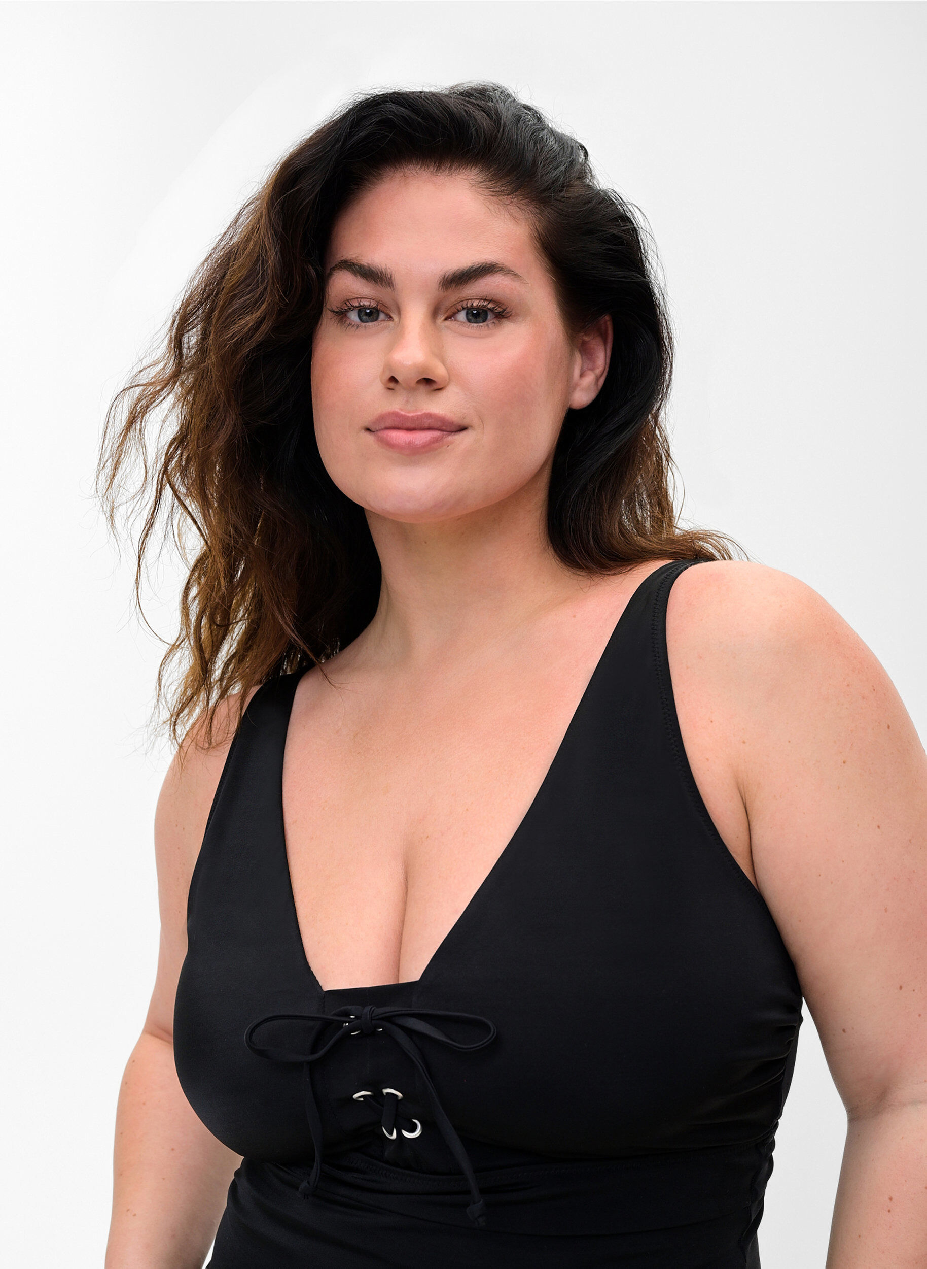 Zizzi Bathing suit with drawstring detail, Black, Model image number 2