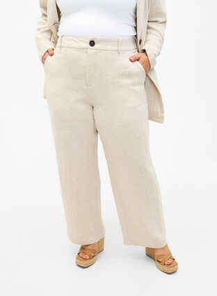 Spodnie garniturowe z mieszanki materialów z lnem, Rainy Day, Model image number 2