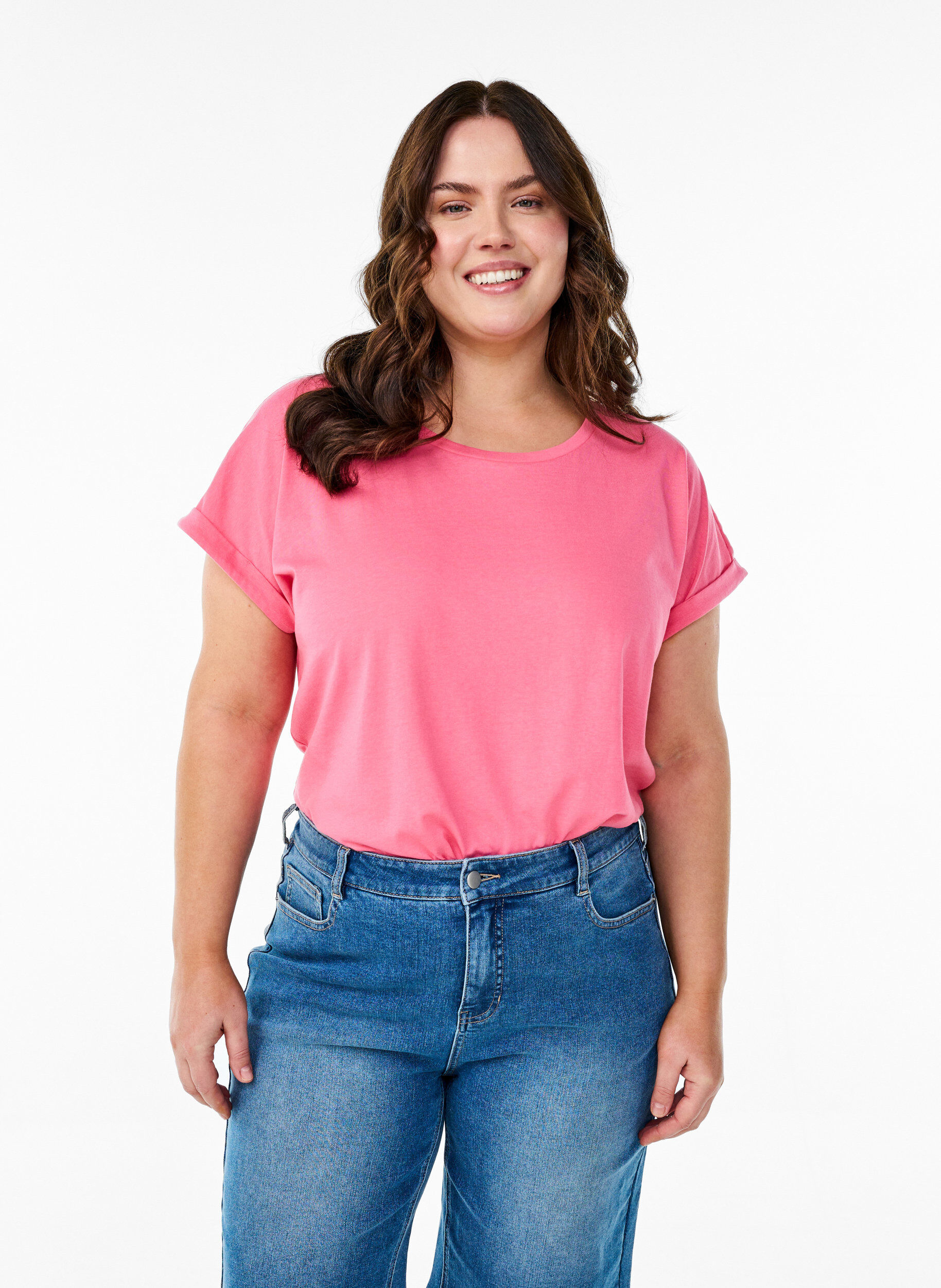 ZizziT-shirt z kr&oacute;tkim rekawem z mieszanki bawelny, R&oacute;żowy, Model image number 0