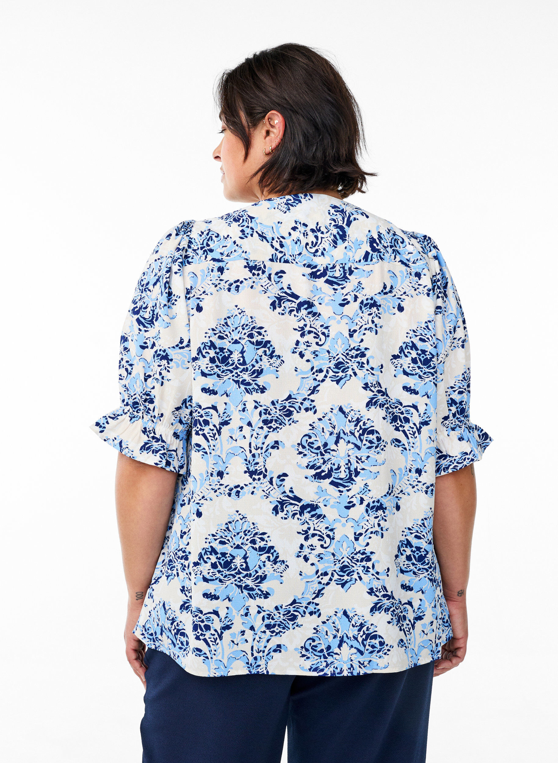 Zizzi Bluzka koszulowa z p&oacute;ldlugimi rekawami, Beżowy, Model image number 2