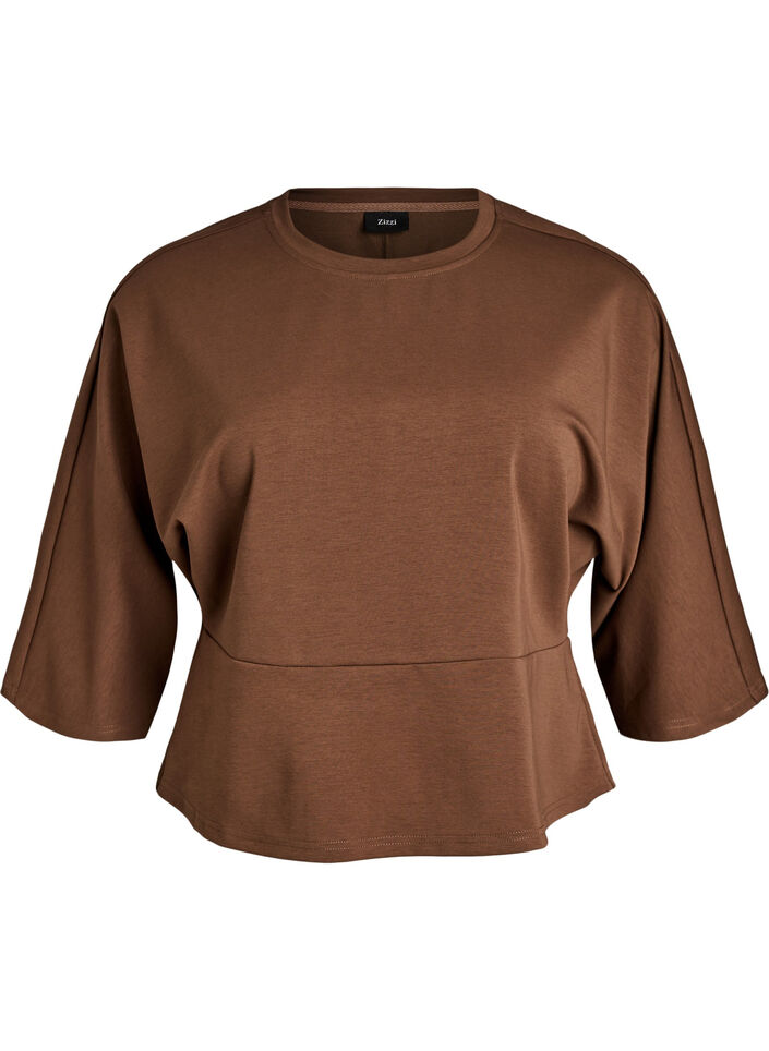 Bluzka peplum z rekawami do lokcia, Brązowy, Packshot image number 0