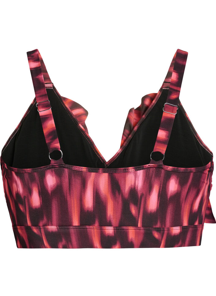G&oacute;ra bikini z nadrukiem i falbankami, R&oacute;żowy, Packshot image number 1