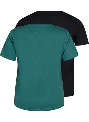 Podstawowa koszulka bawelniana 2-pack, Mallard Green/Black, Packshot image number 1