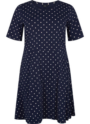 Jednokolorowa bawelniana sukienka z krótkim rekawem, Night Sky Dot, Packshot image number 0