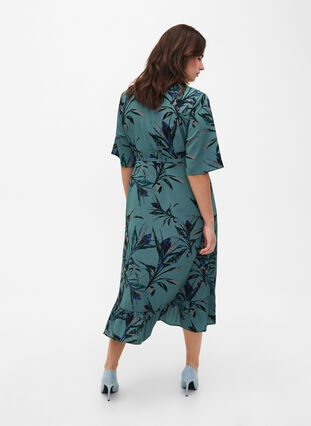 Kopertowa sukienka z nadrukiem i krótkim rekawem, Sea Pine Leaf AOP, Model image number 1