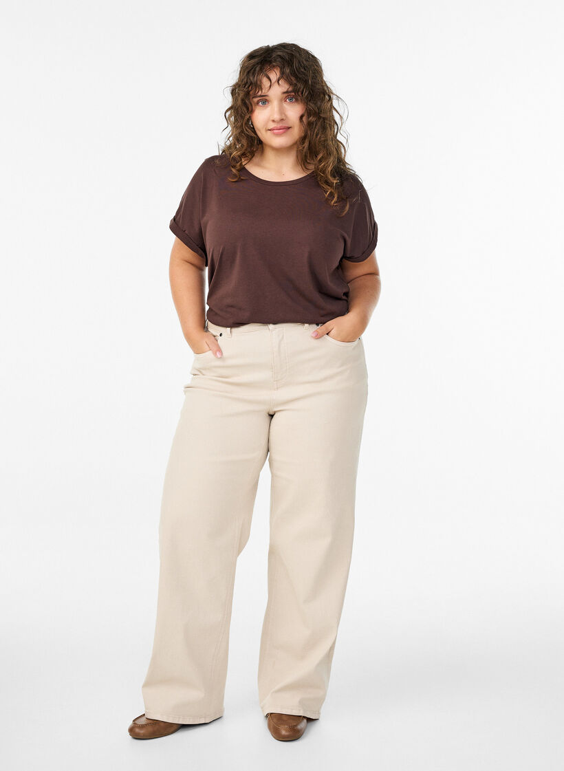 Koszulka z kr&oacute;tkimi rekawami wykonana z mieszanki bawelny, Brązowy, Model image number 1