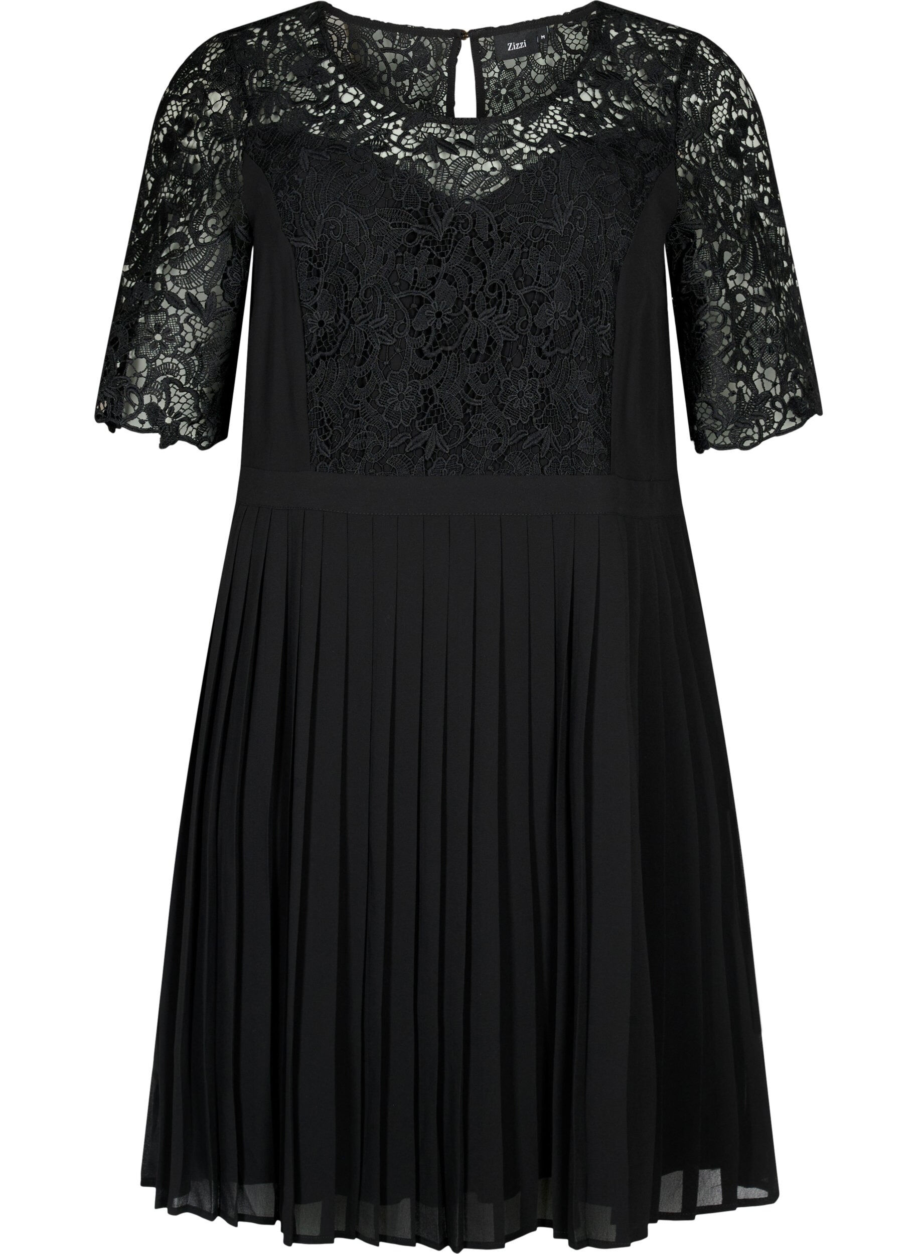 Zizzi Short sleeve dress with lace top, Black, Packshot image number 0