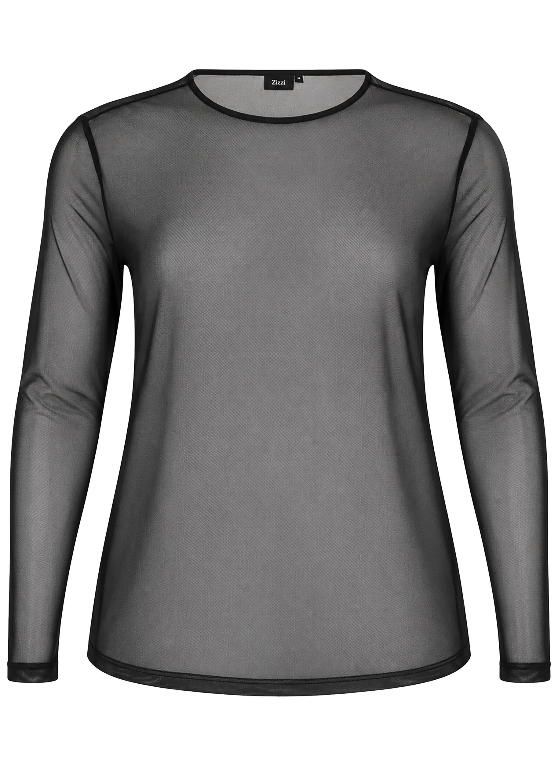 ZizziBluzka siatkowa z dlugim rekawem, Czarne, Packshot image number 0