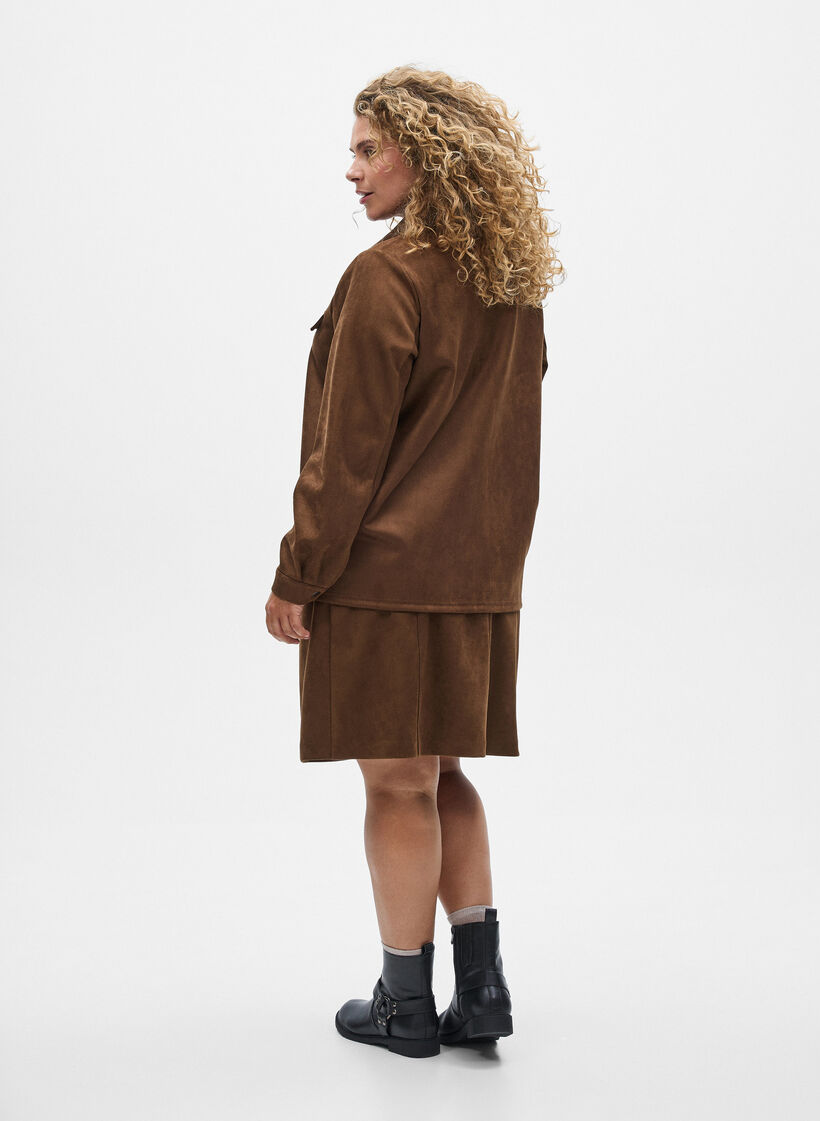 Koszula z imitacji zamszu, Brązowy, Model