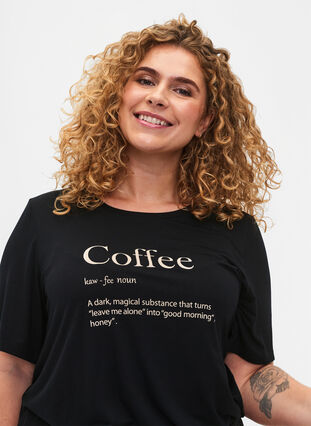 Koszulka do spania z wiskozy z krótkim rekawem, Black Coffee, Model image number 1