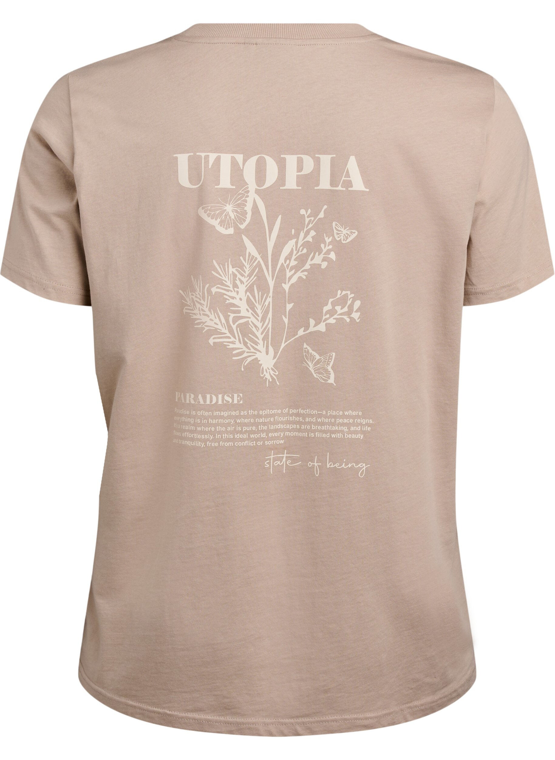 ZizziT-shirt z nadrukiem tekstowym i okraglym dekoltem, Brązowy, Packshot image number 1