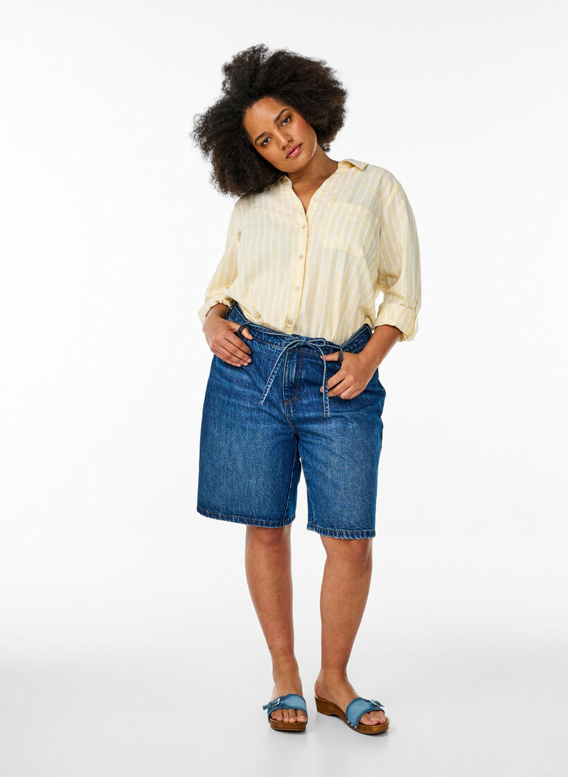 Koszula z lnu i wiskozy z rekawami 3/4, Beżowy, Model image number 1