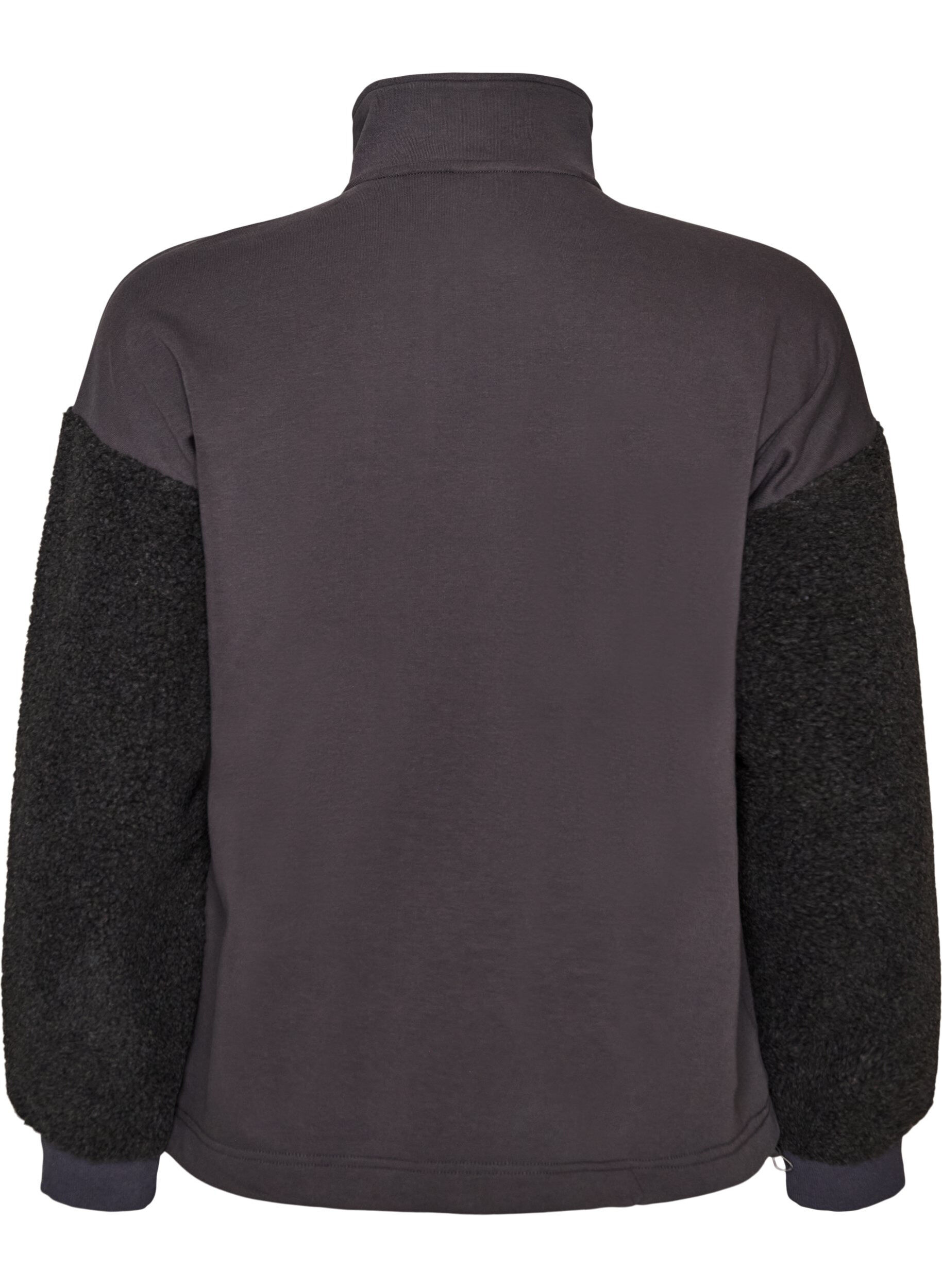 ZizziBluza z podszewka z pluszu i wysokim kolnierzem, Ciemnoszary, Packshot image number 1