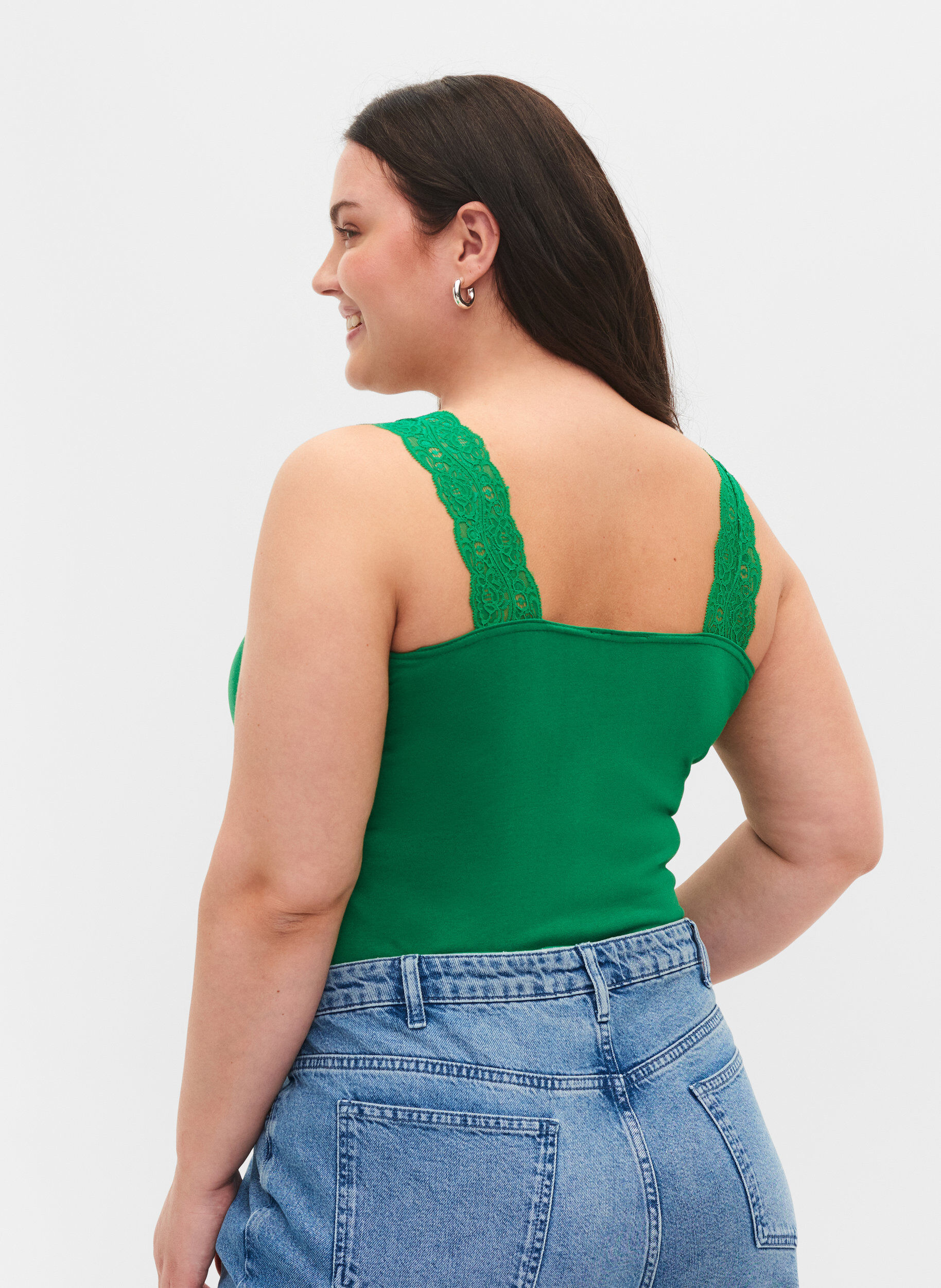Zizzi 2-pack top with lace, Navy B/Jolly Green, Model image number 1