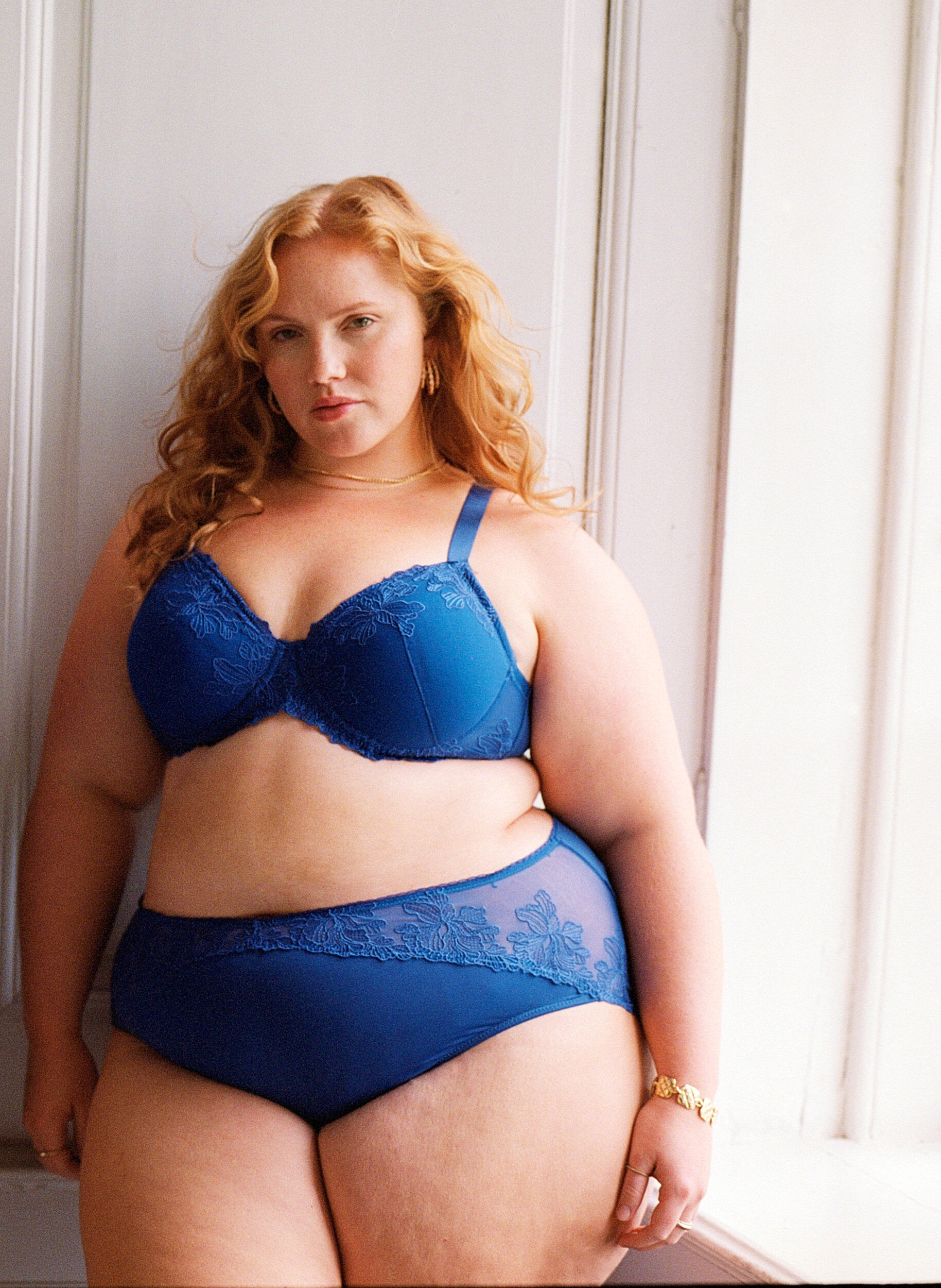 Zizzi Majtki z mikrofibry z kwiatowa koronka, Niebieskie, Image image number 0