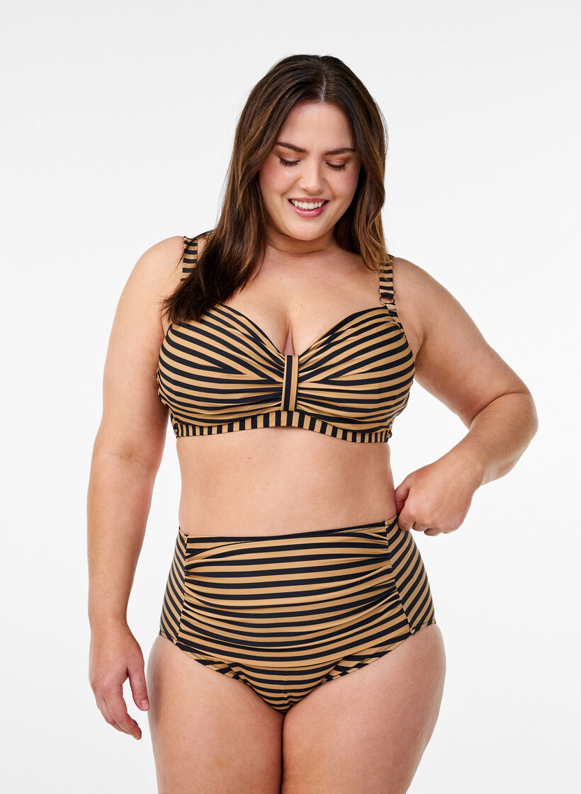 G&oacute;ra od bikini z fiszbinami i wzorem, Brązowy, Model image number 1