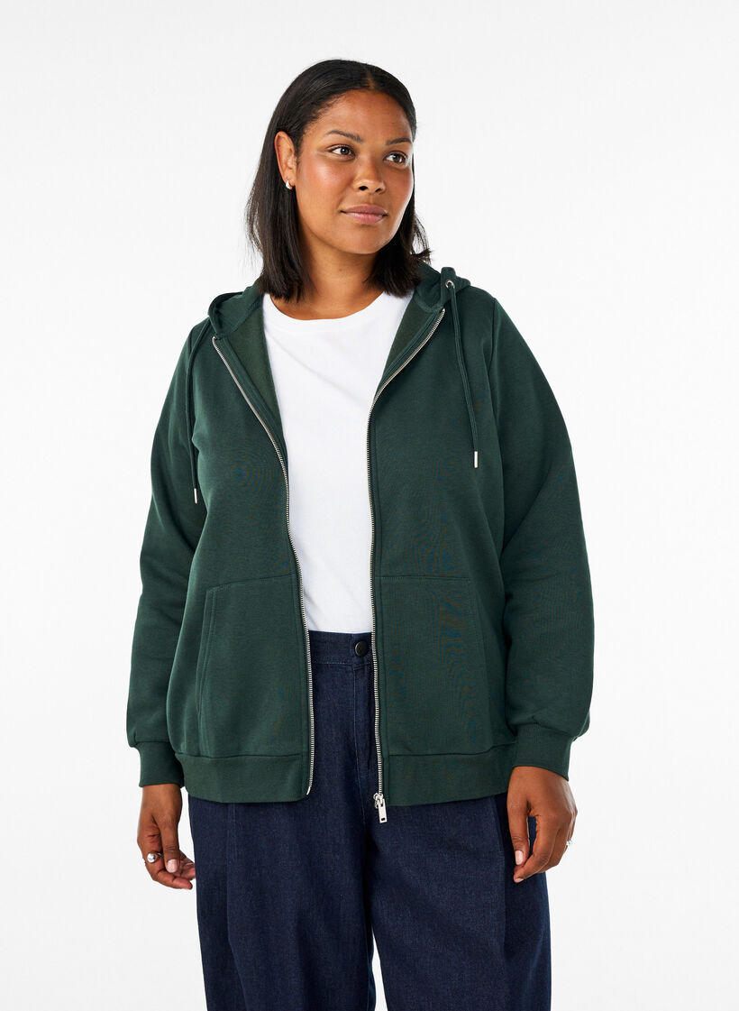 Bluza z kapturem, zamkiem blyskawicznym i kieszeniami, Zielony, Model image number 0