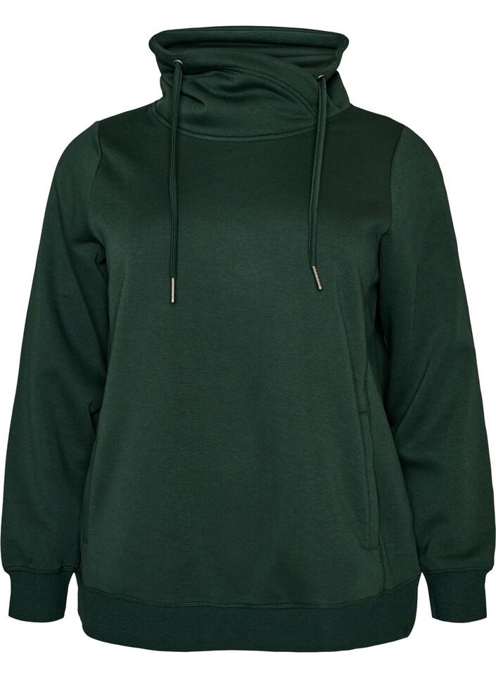 Bluza z wysokim kolnierzem i kieszeniami, Zielony, Packshot image number 0