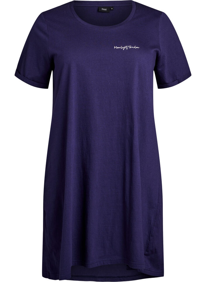 Dlugi t-shirt do spania z bawelny organicznej z nadrukiem, Niebieskie, Packshot image number 0