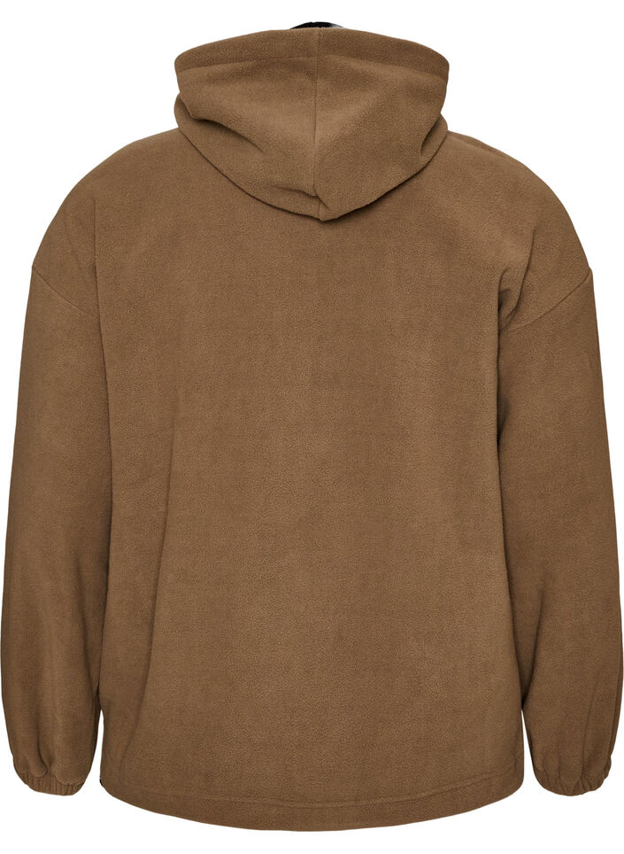**Polarowy anorak z kapturem i kontrastowa wstawka**, Brązowy, Packshot image number 1