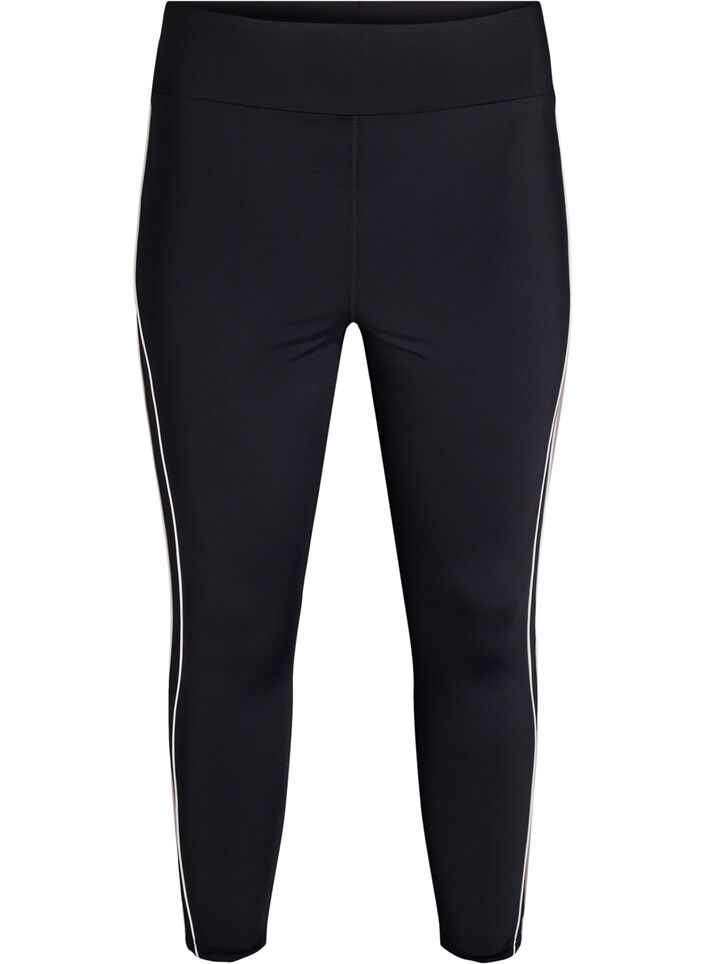 Legginsy 7/8 z sportowymi lam&oacute;wkami, Czarne, Packshot image number 0