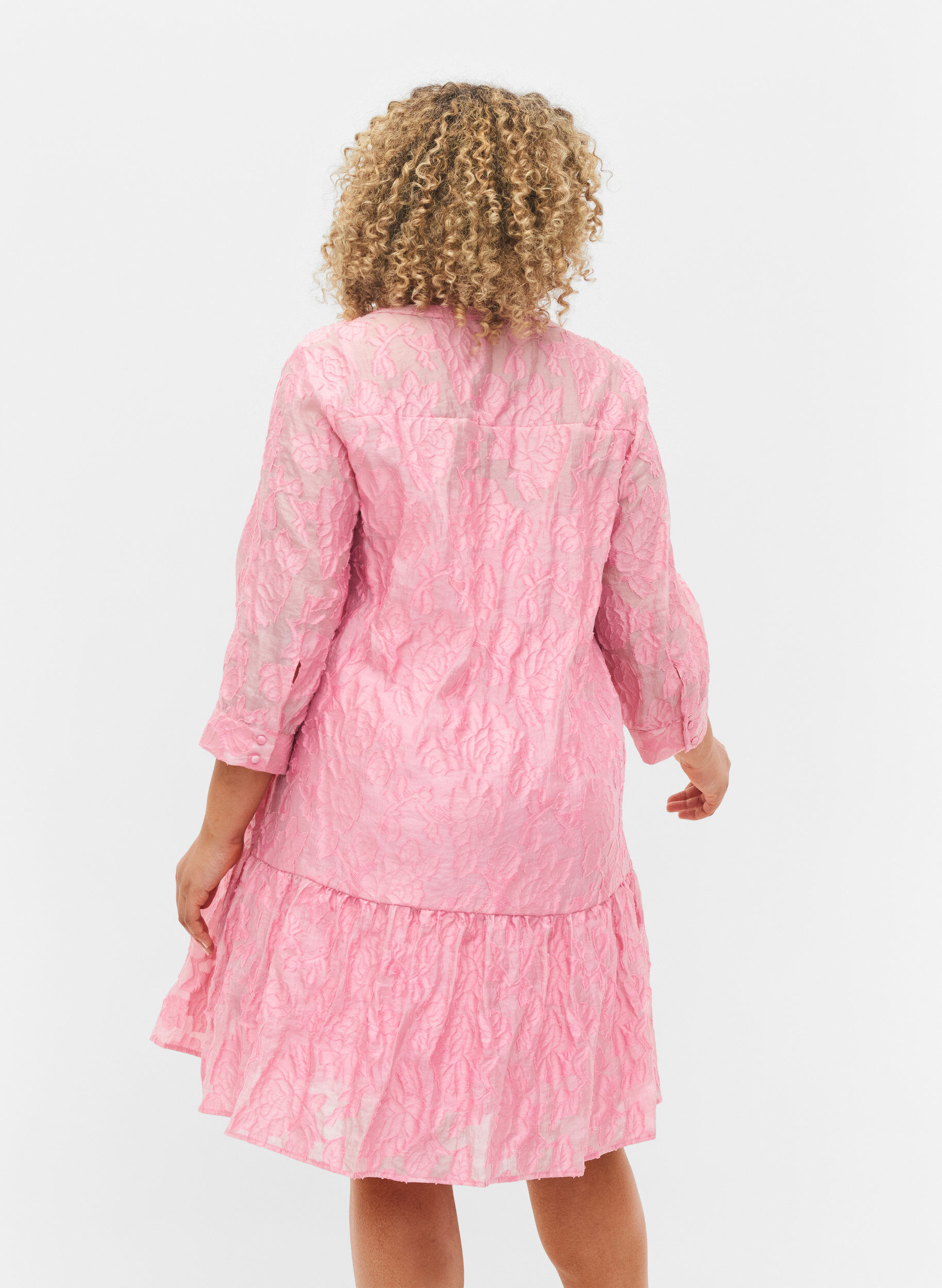 Zizzi Jacquard A-line dress with ruffles, Cashmere Rose, Model image number 1