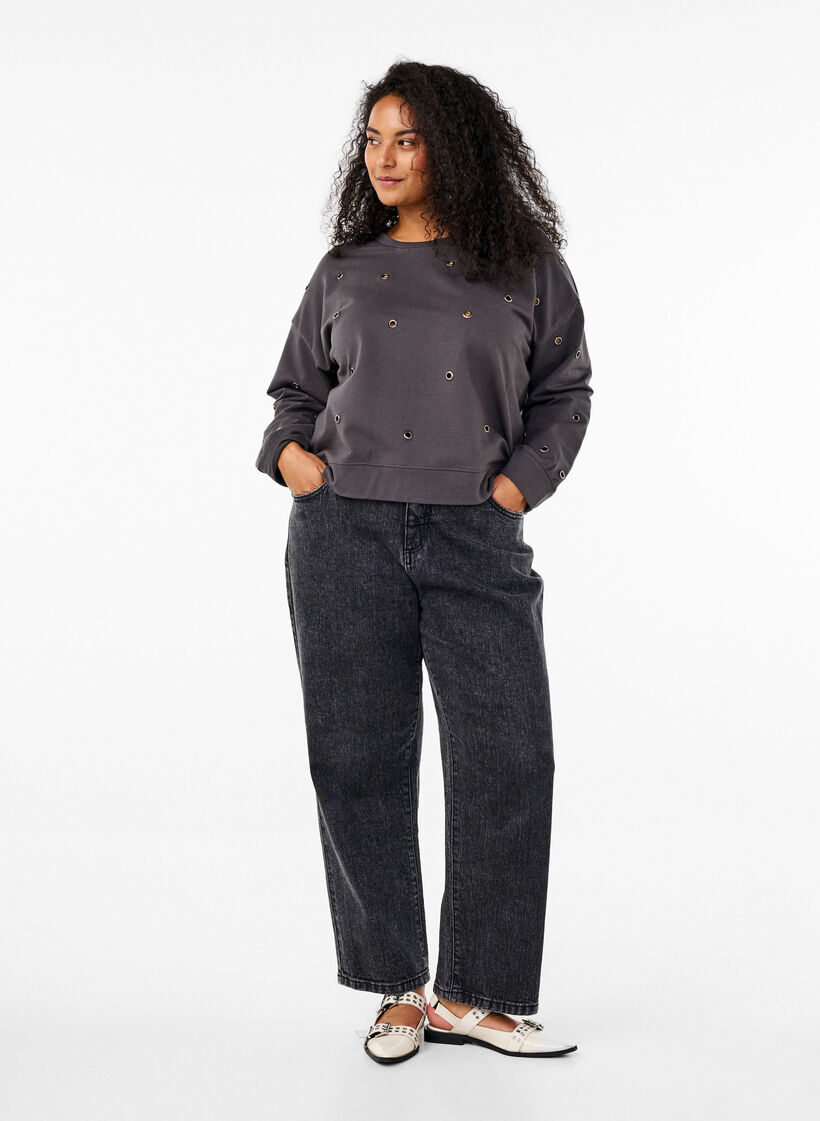 Bluza z oczkami, Ciemnoszary, Model image number 1