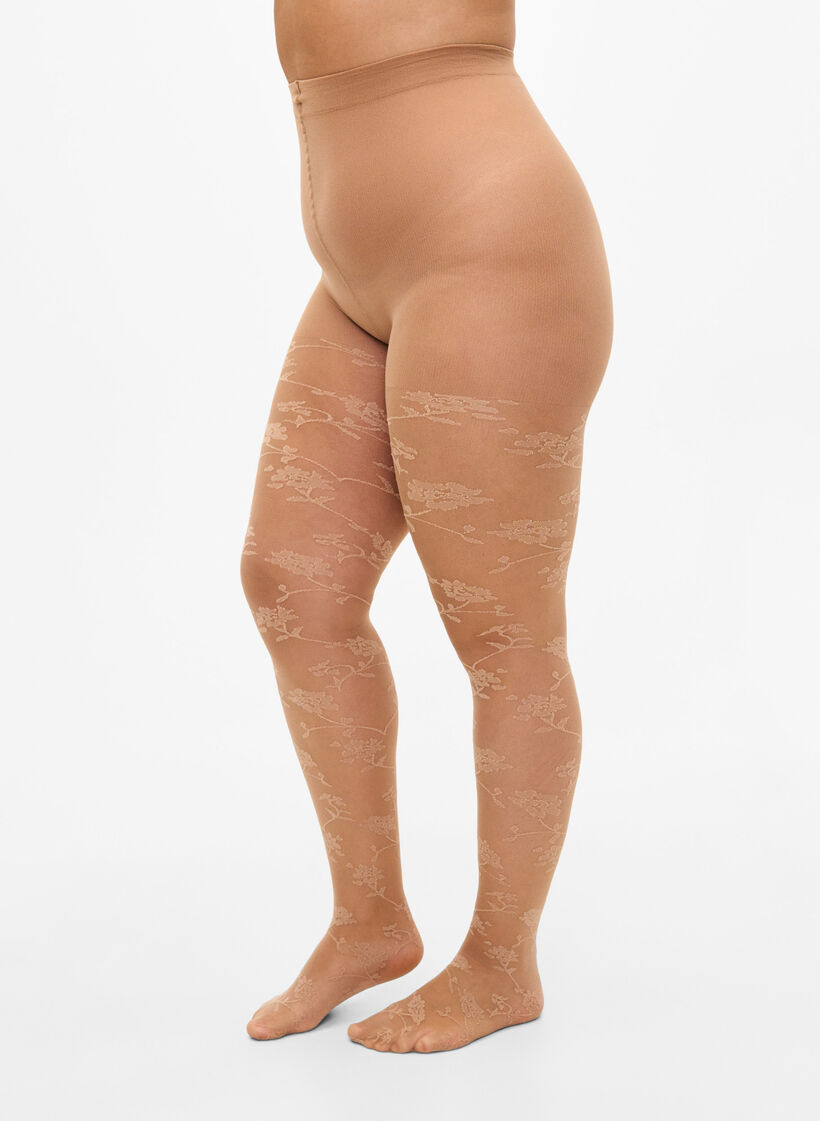  Rajstopy o gestosci 30 DEN z kwiatowym wzorem, Nude, Model image number 0
