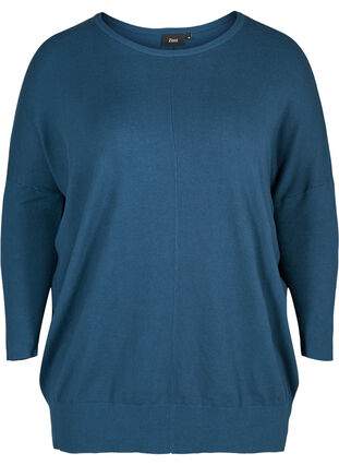 Dzianinowy sweter z okraglym dekoltem, Majolica Blue, Packshot image number 0