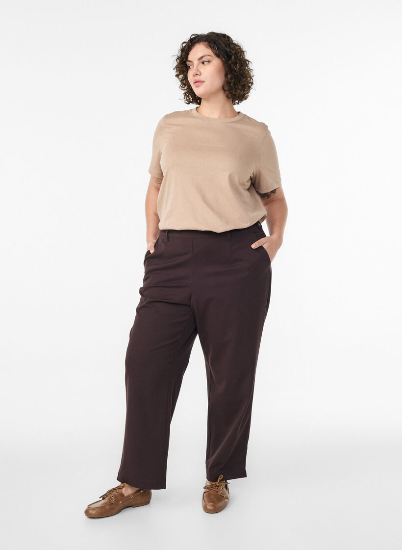 Podstawowa koszulka bawelniana z okraglym dekoltem, Beżowy, Model image number 1