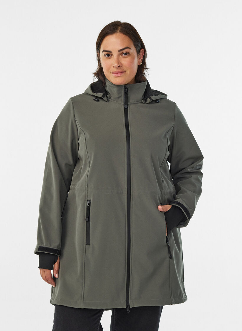 Kurtka softshell z odpinanym kapturem, Ciemnoszary, Model image number 0