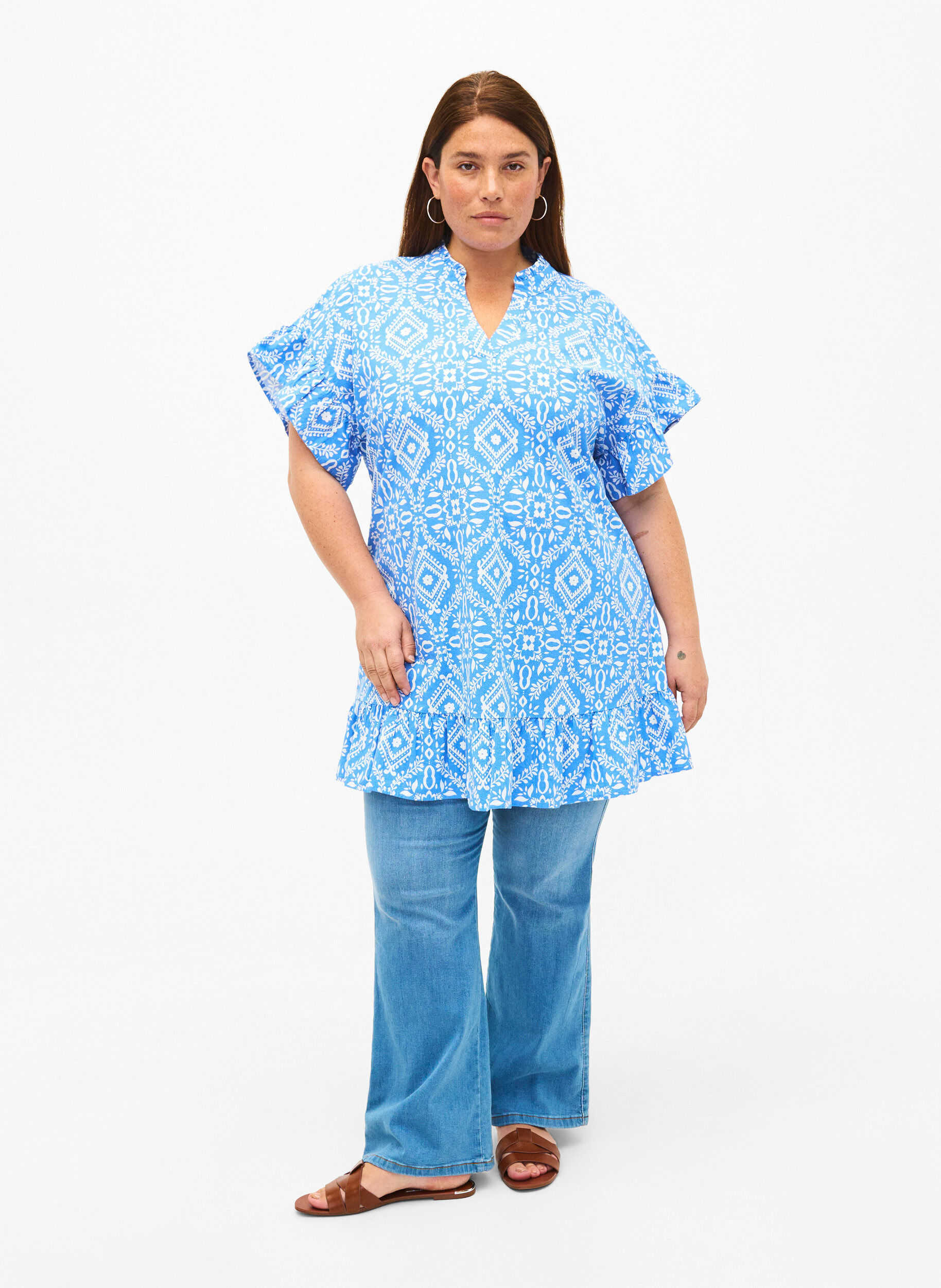 Zizzi Bawelniana tunika w kwiaty, Marina Flower AOP, Model image number 2