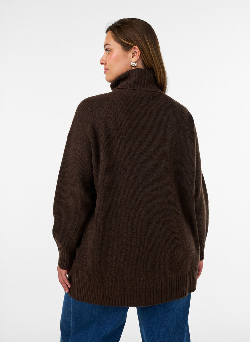 Sweter o luznym splocie z golfem, Brązowy, Model image number 2