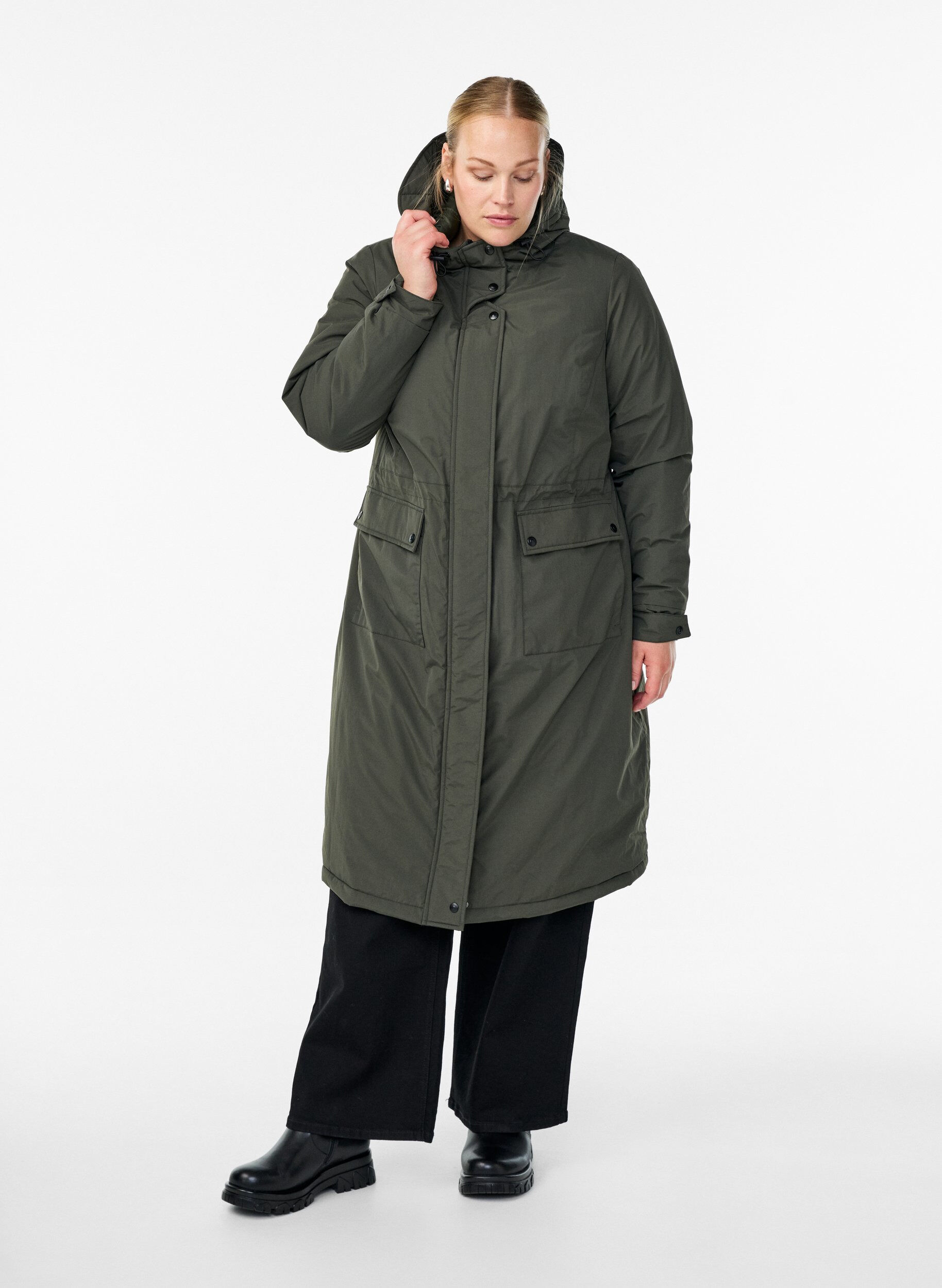 Zizzi Parka z kapturem i regulowana talia, Zielony, Model image number 1