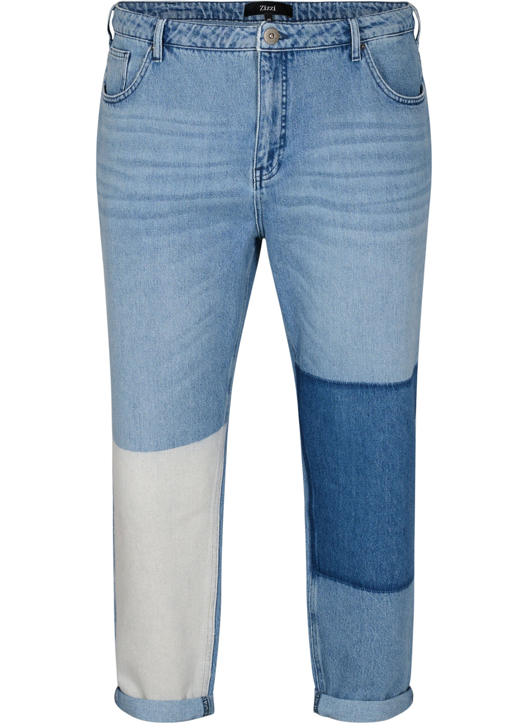 Zizzi Mille mom-fit jeans with colour-blocking, Blue Denim Comb, Packshot image number 0