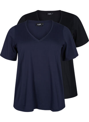 Flash - koszulki 2-pack z dekoltem w szpic, Navy Blazer/Black, Packshot image number 0