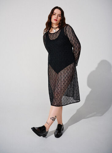 Szydelkowa sukienka z dlugimi rekawami, Black, Image image number 0