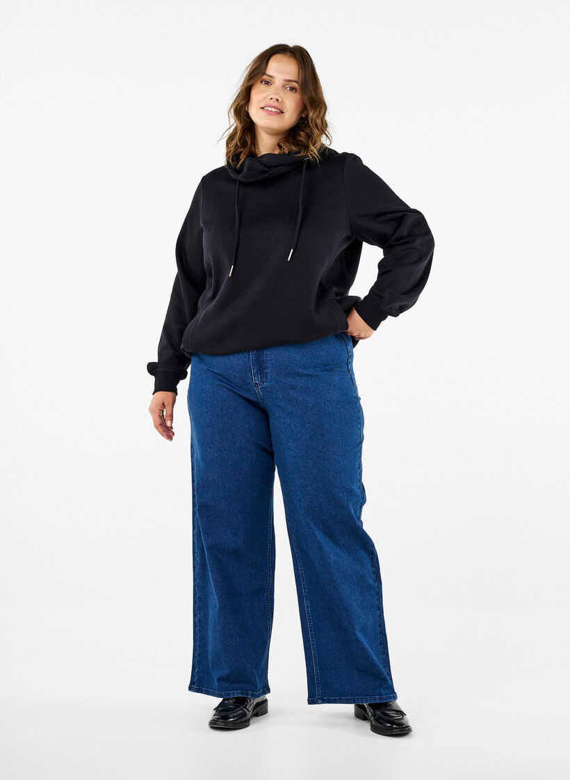 Jeansy z szerokimi nogawkami, Niebieskie, Model image number 0